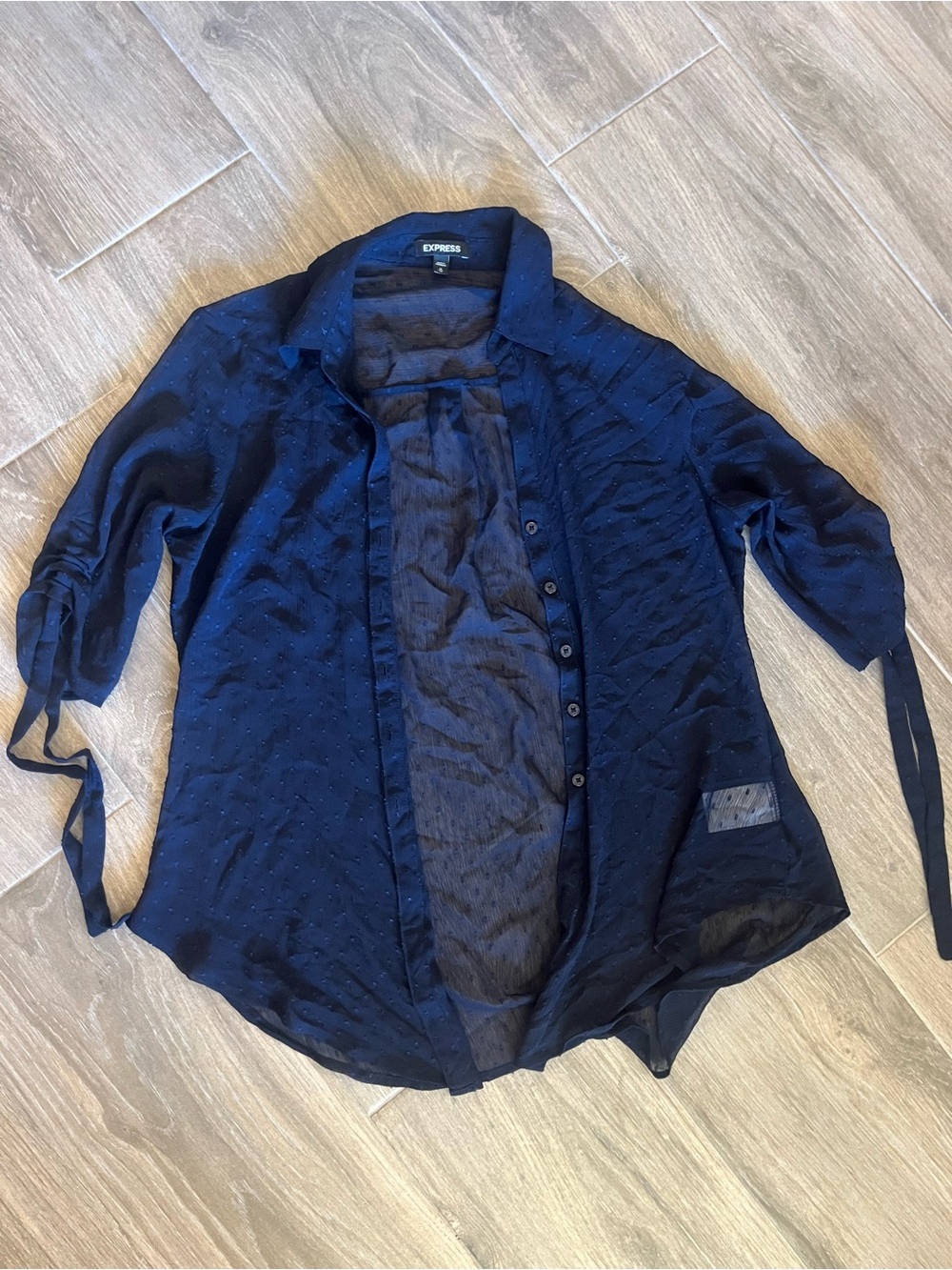 Express Navy Sheer Dot Button-Down Shirt